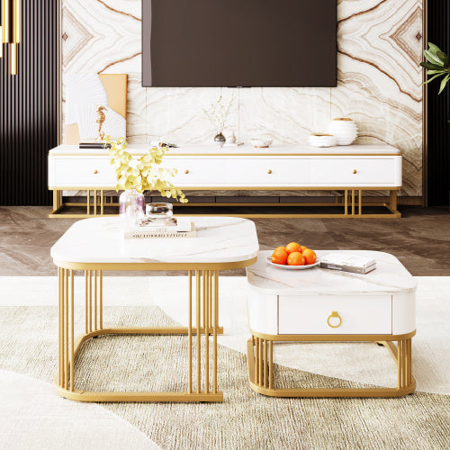 Nestable Coffee Table High Gloss Marble Exterior
