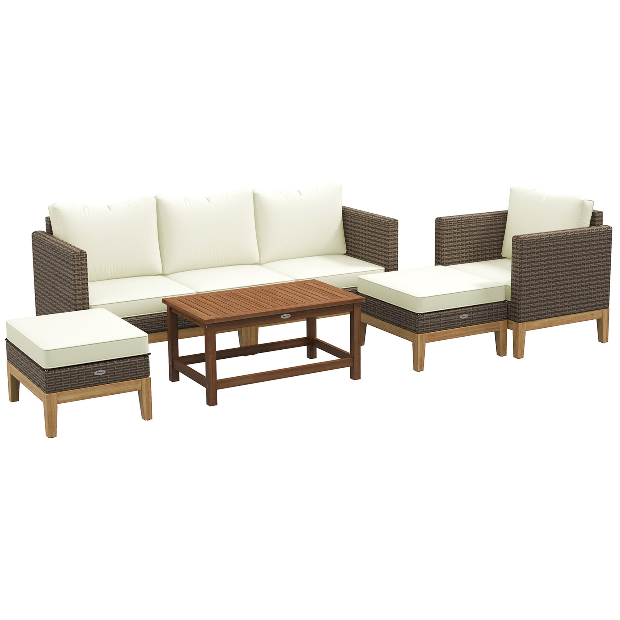 Patio Furniture Set w/ Cushions, 5 PCs PE Rattan Conversation Furniture Set, Cream White