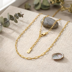 925 Sterling Silver Elegant Gold Paperclip Chain Necklace with Adjustable Length and Lobster Clasp
