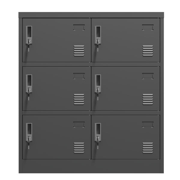 6-Door Employee Storage Locker, Metal Lockers For Office, Gym, School, And Homewith Card Slot Black