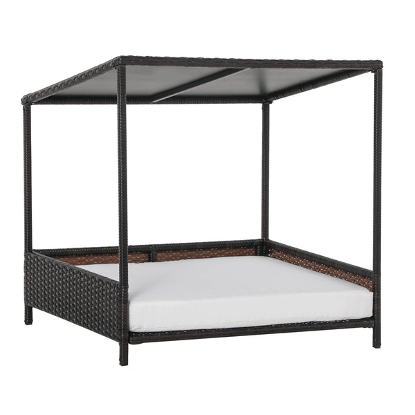Wicker Dog House Raised Rattan Puppy Bed Cat Shelter for Indoor Outdoor Garden Patio Pet Sofa with Removable Cushion for Medium Sized Pet Brown