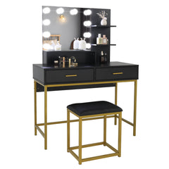 Black, Particleboard, Steel Frame, Two-drawer, Dressing Table Set, Light Luxury