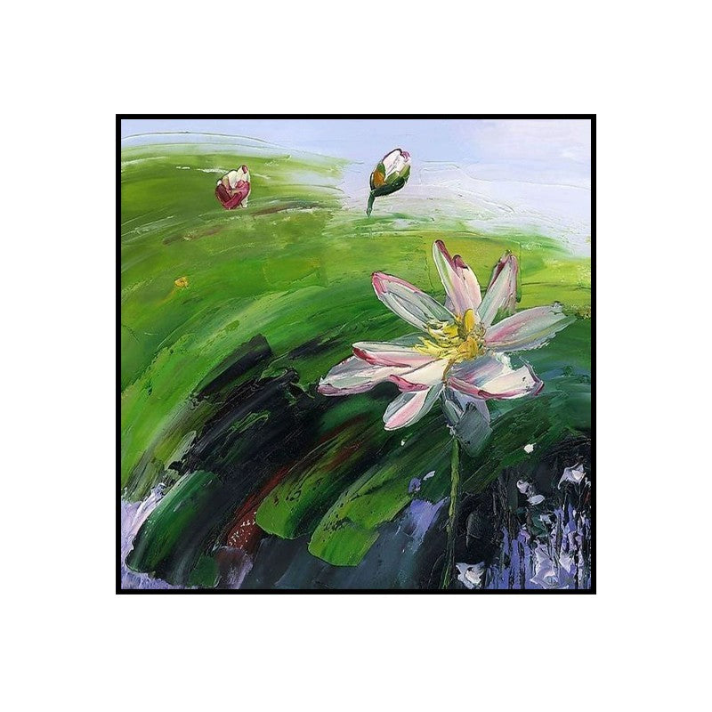 Abstract Countryside Oil Painting Hand Painted Rural Landscape With Lotus Flowers Canvas Wall Art For Home Dining Room Decor