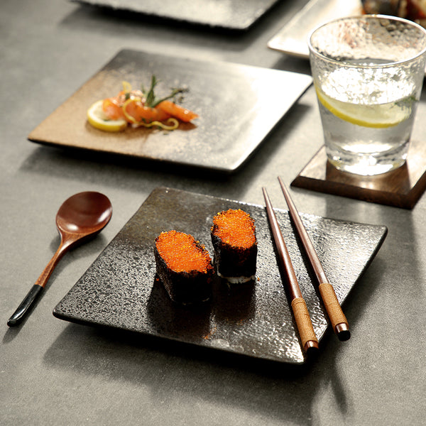 Square Plate Colored Glaze Plate Dish Barbecue Ceramic Plate